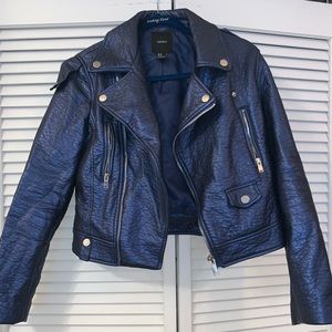 F21 METALLIC NAVY BLUE LEATHER JACKET